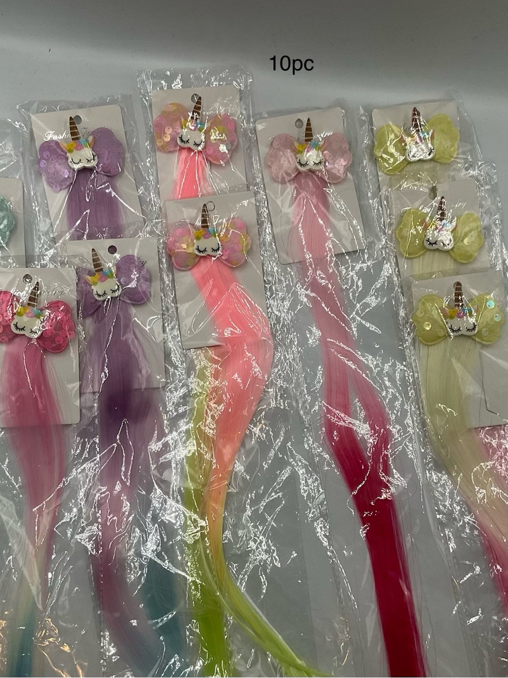 Unicorn Bow Kids Hair Clip with Colorful Hair Extension - Pink, Purple, Yellow
